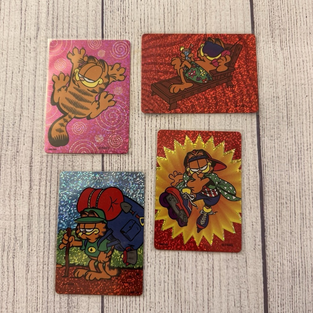 Vintage Garfield Holographic Sticker Card Lot Of 4 PAWS Skate Camping Vacation